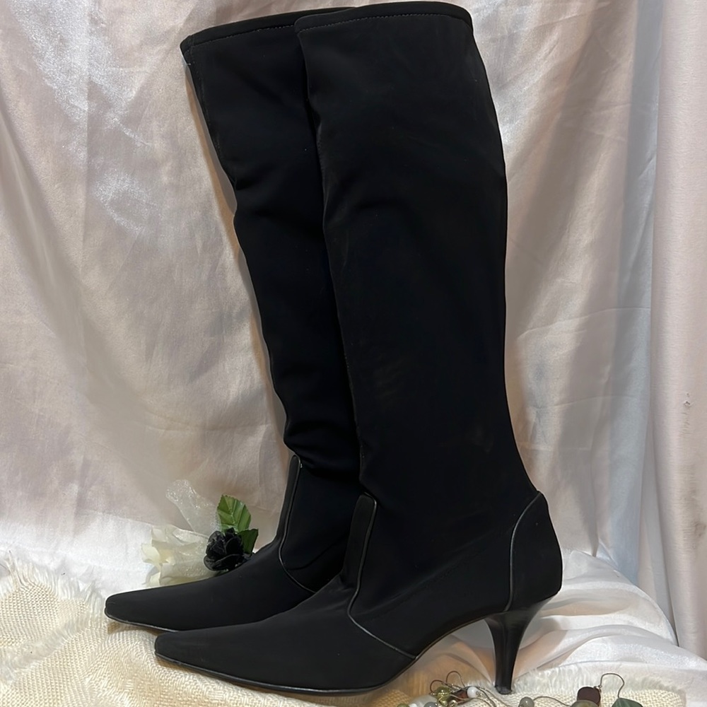 Cole Haan Black Stretch Knee High High Heeled Boots